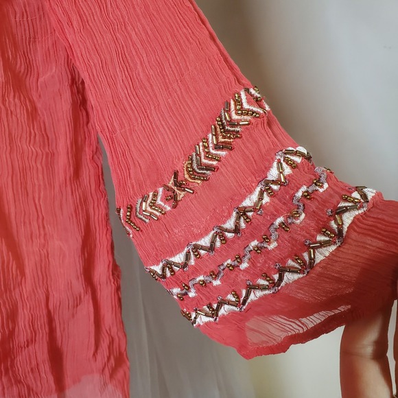 Soft Surroundings Bohemian Peasant Blouse Embellished Hippie PM Semi Sheer Vaca - Picture 4 of 6